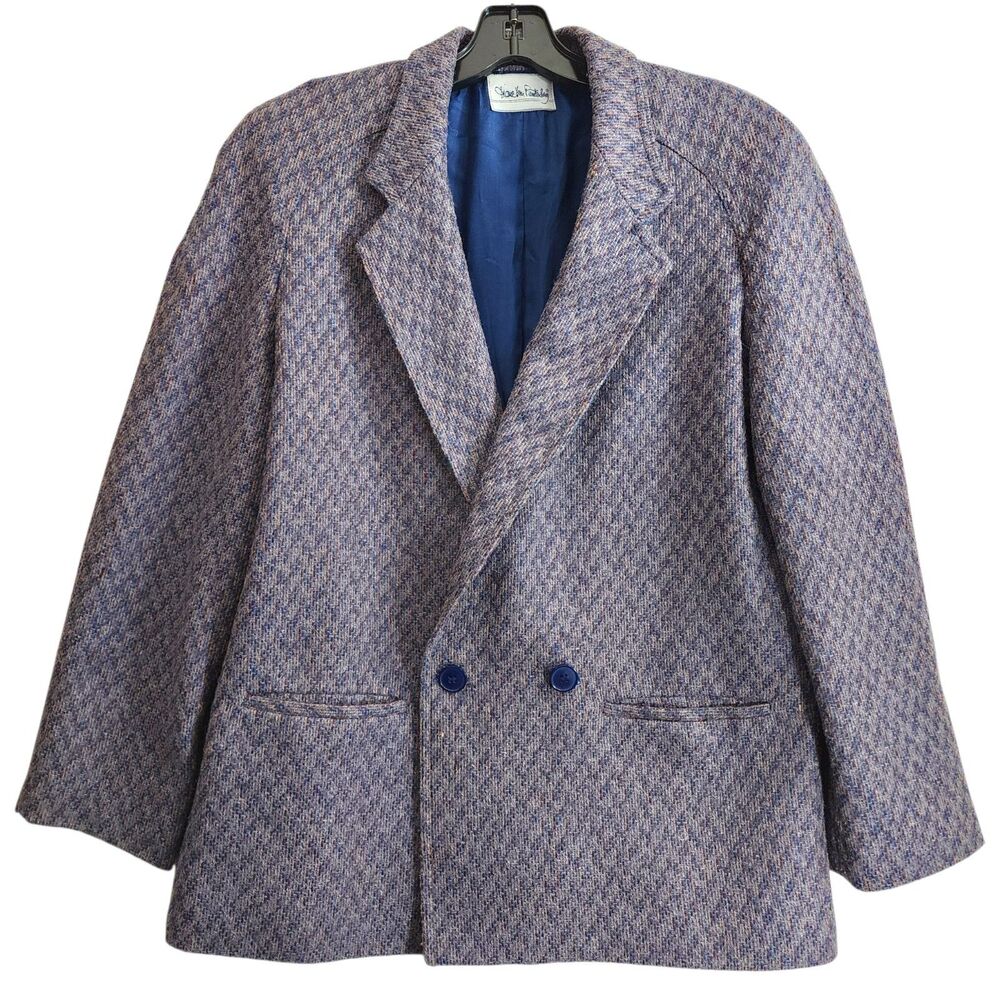 VTG DIANE VON FURSTENBERG Jacket Size 10 Wool Power Blazer Tweed Herringbone 80s
